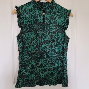 ETCETERA 100% silk green top for women size 6 sleeveless turtle neck
